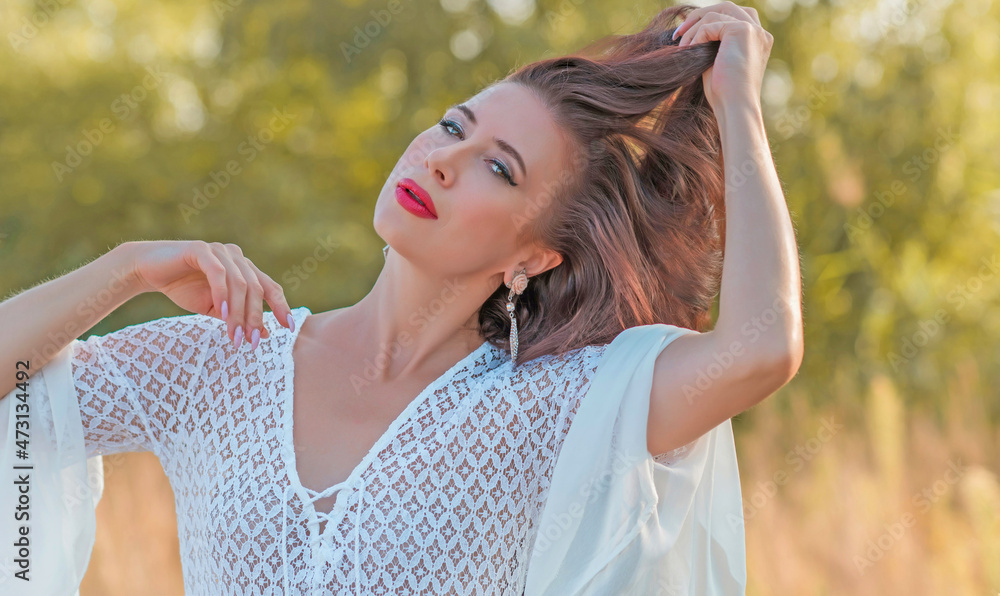 Mature lady in Boho style. Lifestyle of middle age women 40-50 years, women's beauty