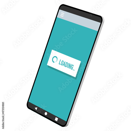 ローディング画面を表示するアイソメトリックなスマートフォンベクターイラスト