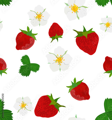 Fototapeta Naklejka Na Ścianę i Meble -  Strawberries on white seamless pattern