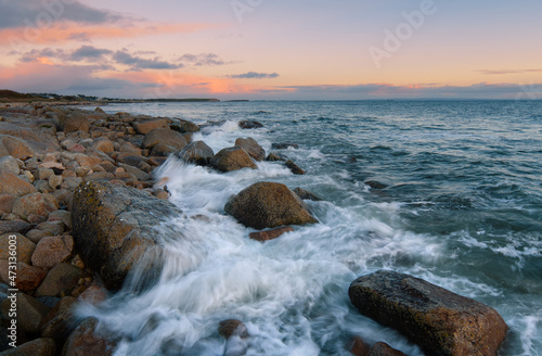 Beautiful seascape sunset scenery of rocky coast at wild atlantic way in county Galway  Ireland 