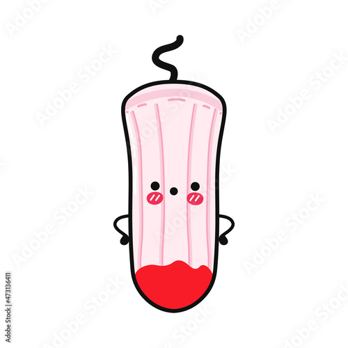 Cute surprised pink menstrual tampon character. Vector hand drawn cartoon kawaii character illustration icon. Isolated on white background. Pink menstrual tampon character concept