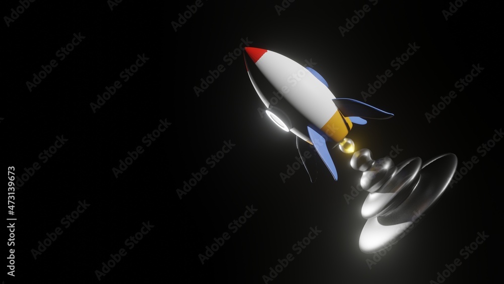 Illustration of a toy rocket that is launching and flying into space. Three Dimensional Format With Negative Space. Suitable for Presentation Material Illustration of a toy rocket that is launching and flying into space. Three Dimensional Format With Negative Space. Suitable for Presentation Material
