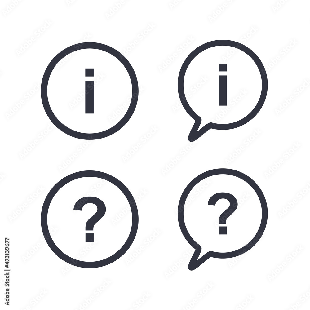 Information Signs Set, Icons Isolated on White Background, Black Lines. Information Letter I and Question Marks. Information Signs Set, Icons Isolated on White Background, Black Lines. Information Letter I and Question Marks.