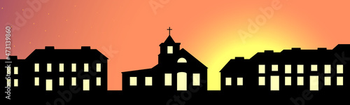 Vector illustration the silhouette of the town.