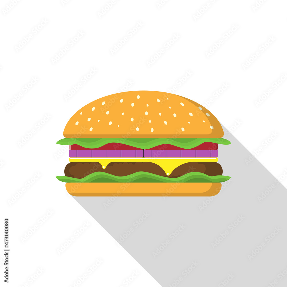 small hamburger on white background, in flat style, vector small hamburger on white background, in flat style, vector