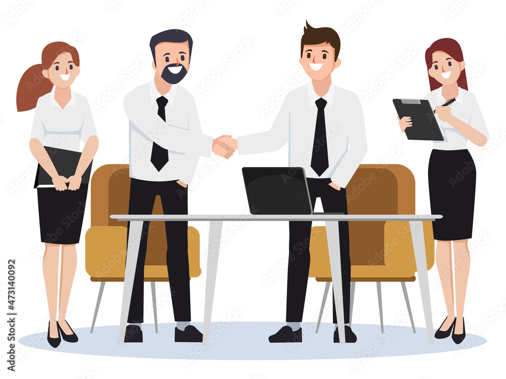 Business group people teamwork on deals and shaking hands concept background. Illustration vector flat design. Business group people teamwork on deals and shaking hands concept background. Illustration vector flat design.