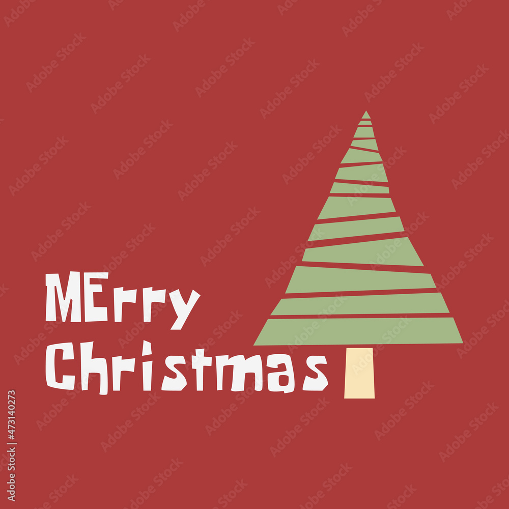 Fototapeta premium christmas tree on dark red background in flat style, vector