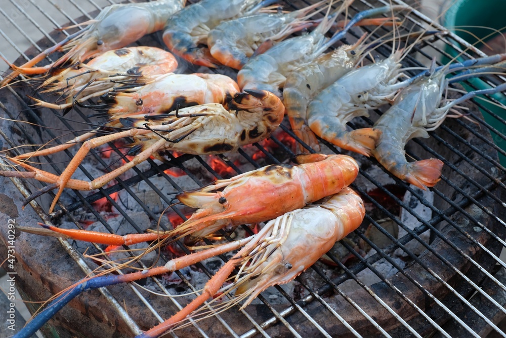 Fresh shrimp grilled over charcoal Fresh shrimp grilled over charcoal