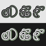 DEF of the English alphabet with Celtic designs intertwined with line on a light and dark background.