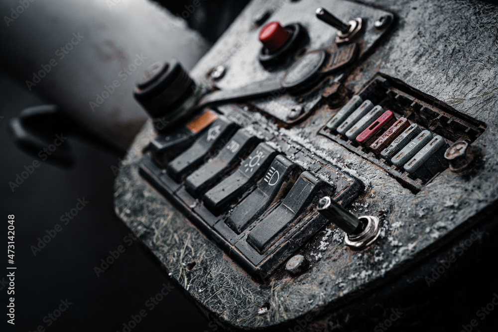 Fototapeta premium Car dashboard with buttons and tumblers