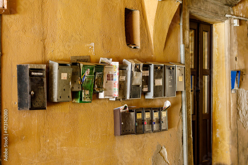 some old Postboxes for letters and news in Brasov in Romania, August 12, 2021 photo