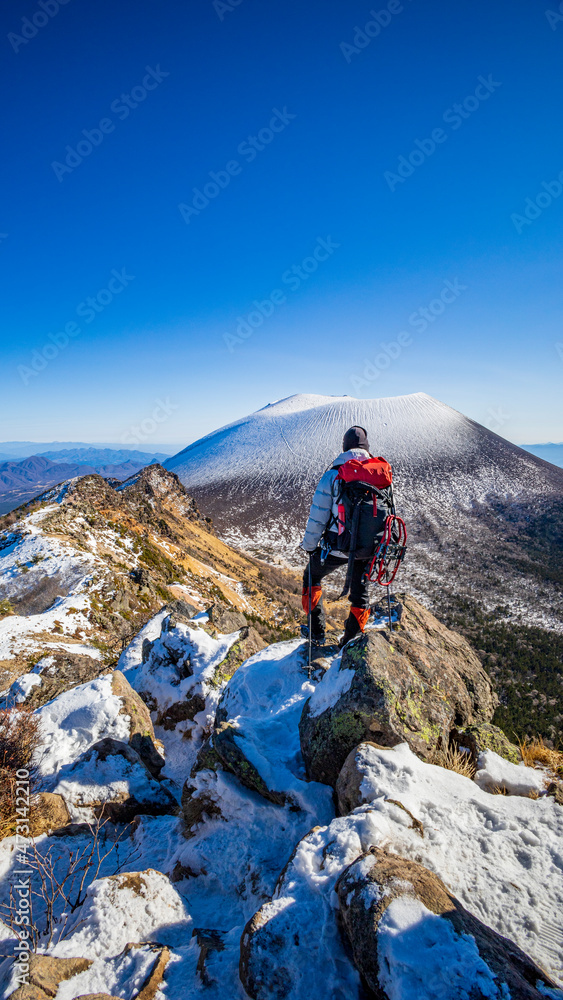 冬季　浅間山登山　登山者