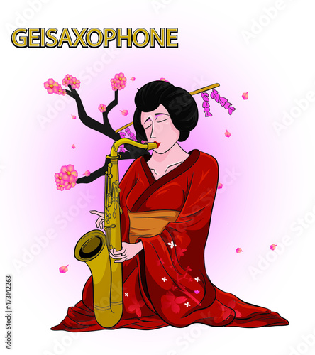 geisha blows the saxophone good for sticker and tshirt