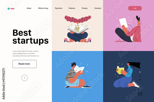 Startup illustration, website landing template. Concept of building new business