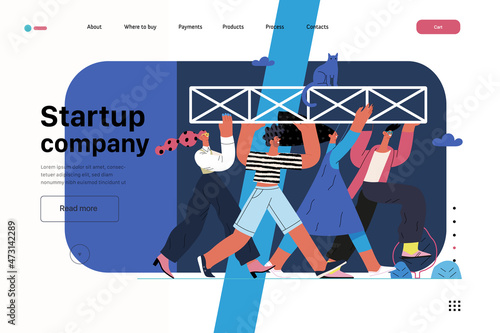 Startup illustration, website landing template. Concept of building new business