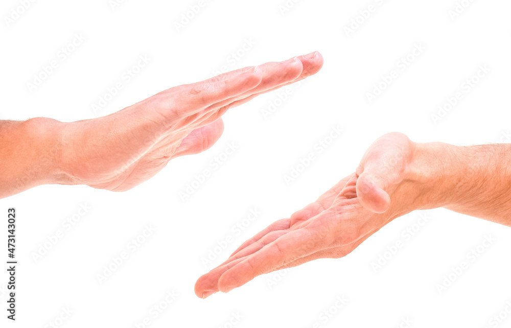 Two hand on the white backround Two hand on the white backround