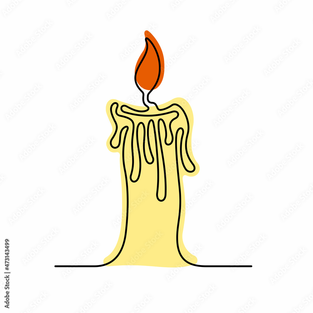 Obraz premium Candle beautiful minimal continuous line. Christmas design for cards, posters, banners. Isolated vector illustration.