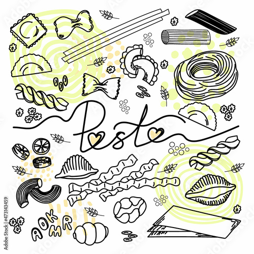 Pasta. Hand-drawn food. Real watercolor drawing. Vector illustration. Traced painting
