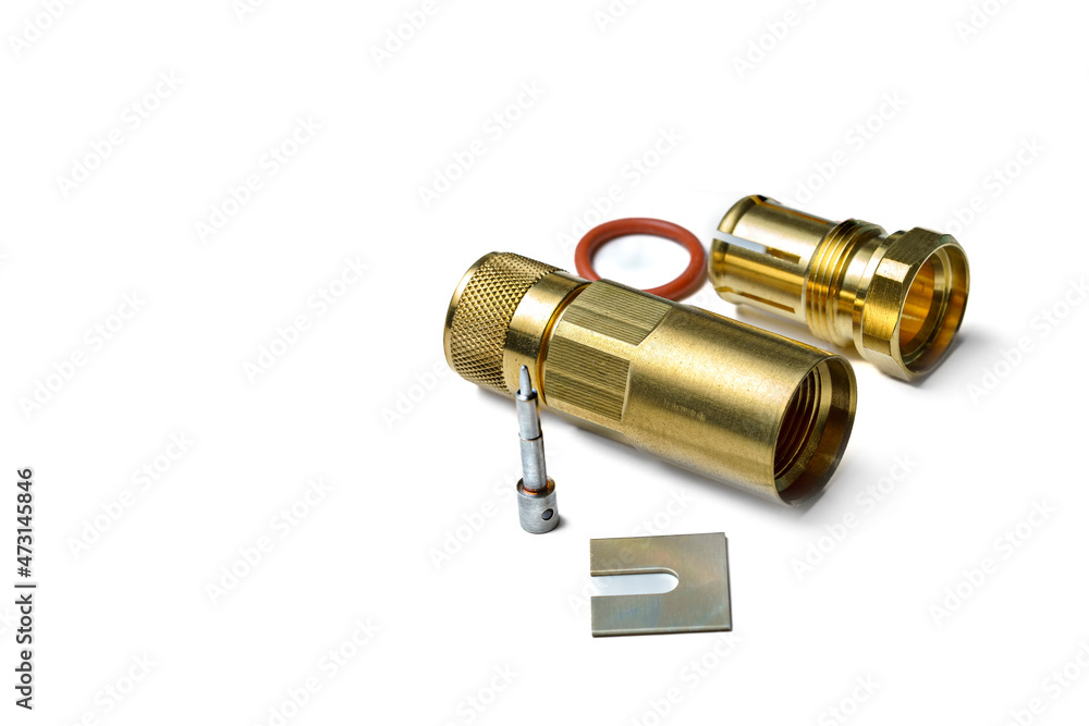 RF coaxial power connector Heliax Andrew L4M White background Copy Space