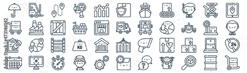 logistic thin line icon set such as pack of simple statistics, container, shelf, tracking, checklist, wooden, lift icons for report, presentation, diagram, web design