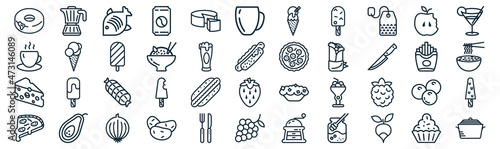 gastronomy collection thin line icon set such as pack of simple cheese, rice, ham, avocado, cheese, ice cream, icons for report, presentation, diagram, web design