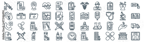 phary thin line icon set such as pack of simple invoice, heart rate, herbal, sye, phone, folder, herbal icons for report, presentation, diagram, web design