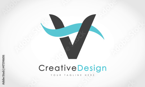 Creative V Letter Blue Wave Logo Design Vector Icon Symbol Illustration.