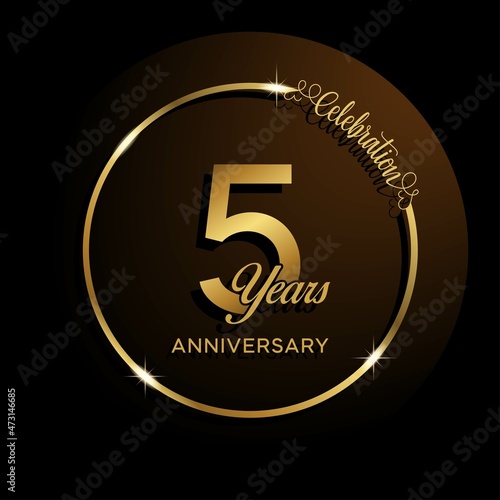 5th anniversary logo. Golden anniversary celebration emblem design for booklet, leaflet, magazine, brochure poster, web, invitation or greeting card. Rings vector illustrations. EPS 10