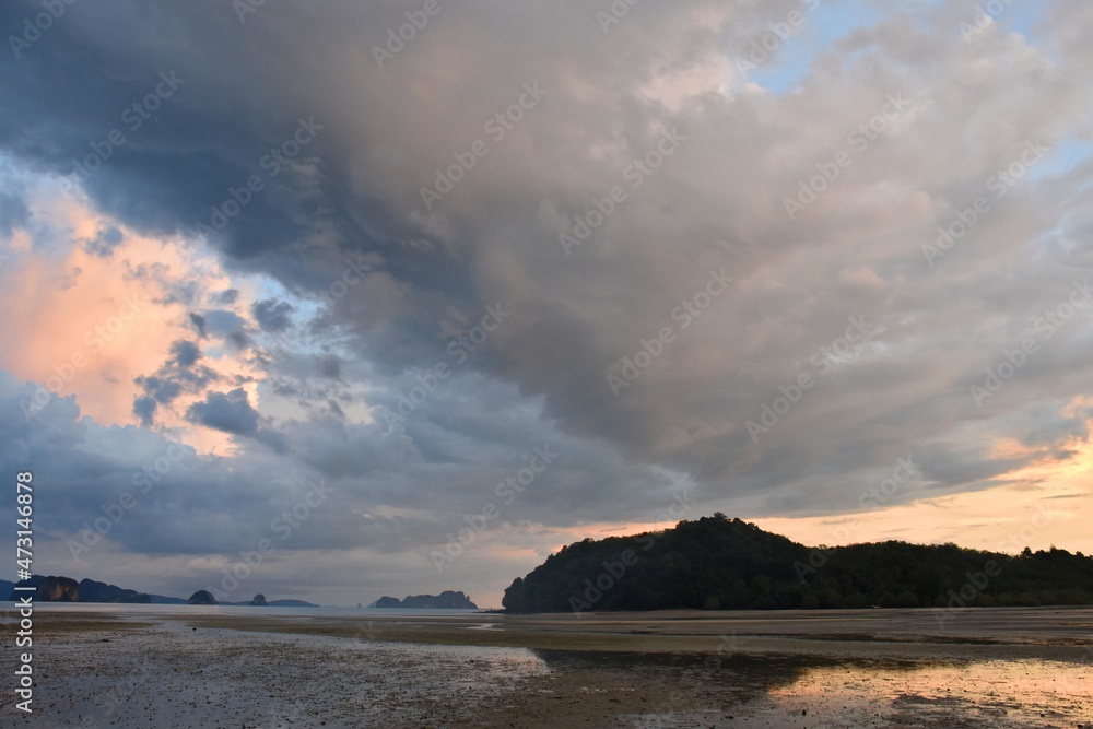 Dramatic clouds at sunset over Ko Yao Noi bay, Thailand