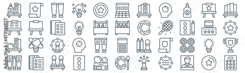 Fotografie, Obraz education thin line icon set such as pack of simple medal, idea, pawn, notebook,