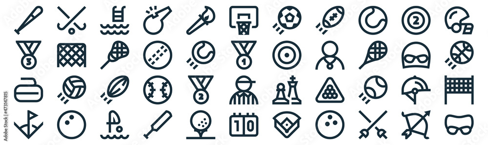 sports thin line icon set such as pack of simple torch, cricket, rugby, squash, curling, lacrosse, billiard ball icons for report, presentation, diagram, web design sports thin line icon set such as pack of simple torch, cricket, rugby, squash, curling, lacrosse, billiard ball icons for report, presentation, diagram, web design