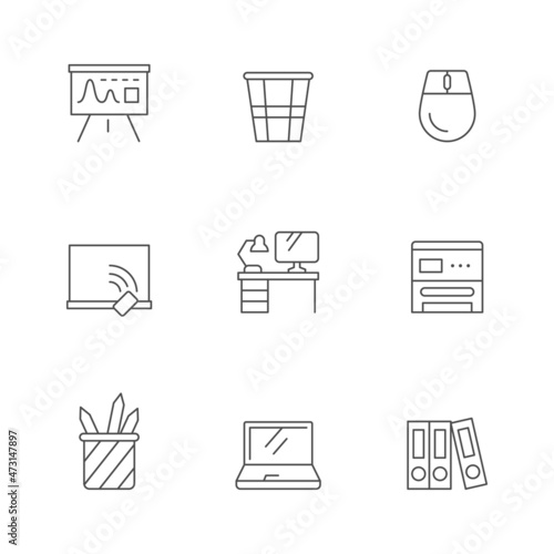 Set line icons of workspace isolated on white