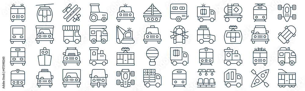 transport thin line icon set such as pack of simple police car, van, suv, van, bus, food truck, monorail icons for report, presentation, diagram, web design transport thin line icon set such as pack of simple police car, van, suv, van, bus, food truck, monorail icons for report, presentation, diagram, web design
