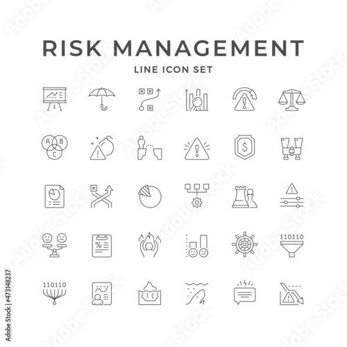 Set line icons of risk management isolated on white