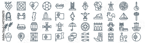 portugal thin line icon set such as pack of simple food  surf  barrel  placeholder  lavender  portugal  portuguese icons for report  presentation  diagram  web design
