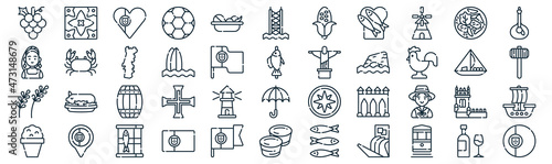 portugal thin line icon set such as pack of simple food, surf, barrel, placeholder, lavender, portugal, portuguese icons for report, presentation, diagram, web design