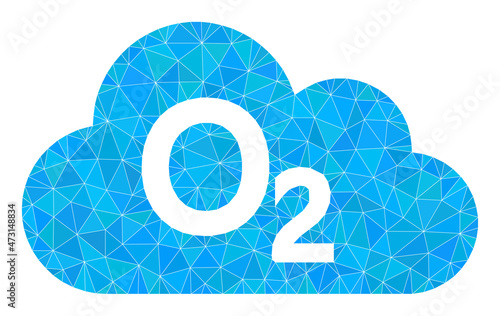 Low-poly oxygen gas icon illustration is combined from randomized filled triangles. Triangulated oxygen gas polygonal icon vector illustration. Oxygen Gas icon is filled with triangles.