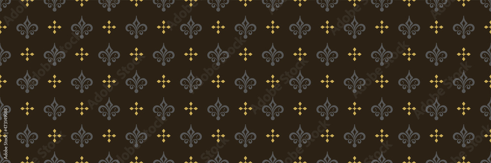 Seamless pattern with classic decorative ornaments in vintage style on a black background. Vector image