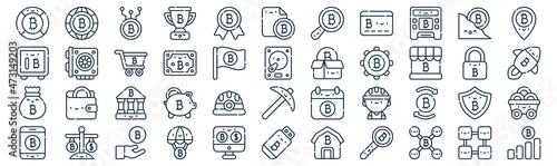 bitcoin thin line icon set such as pack of simple medal, money, bank, exchange, money bag, cart, mining icons for report, presentation, diagram, web design