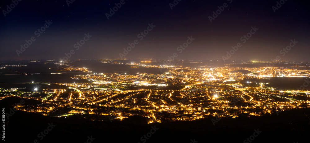 Nitra city at night, aerial view