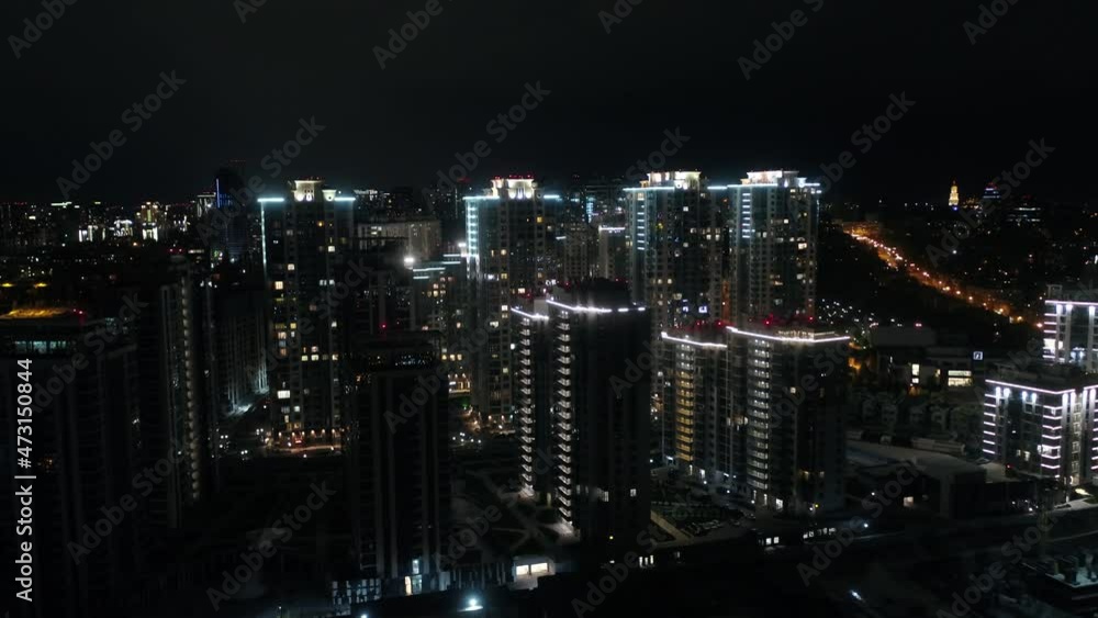 Night city Kiev. Ukraine. Modern architecture. Drone video. Night Night city Kiev. Ukraine. Modern architecture. Drone video. Night