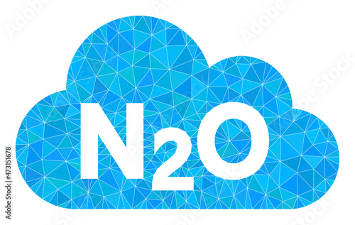 Low-poly nitrous oxide gas icon illustration is combined with chaotic filled triangles. Triangulated nitrous oxide gas polygonal symbol vector illustration.