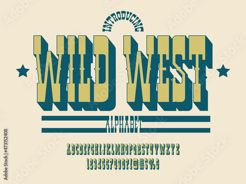 Vintage wild west western alphabet design with uppercase, lowercase, numbers and symbols