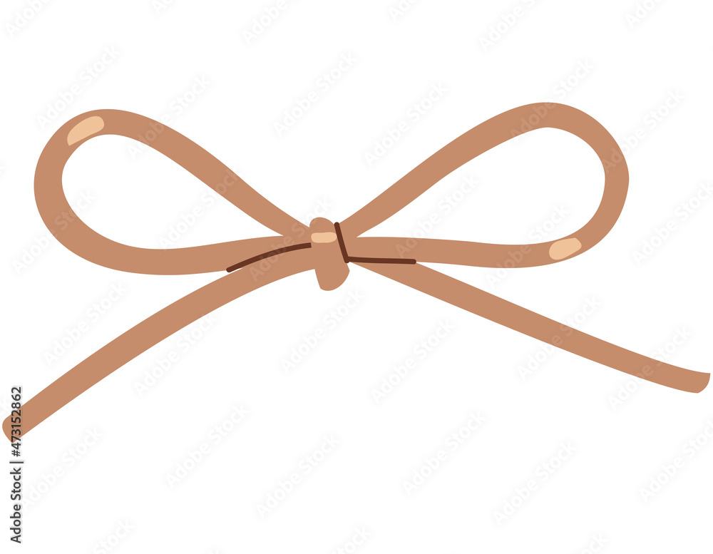 Beautiful gift bow of rope string isolated on white. Flat bow icon. Vector stock illustration. Beautiful gift bow of rope string isolated on white. Flat bow icon. Vector stock illustration.