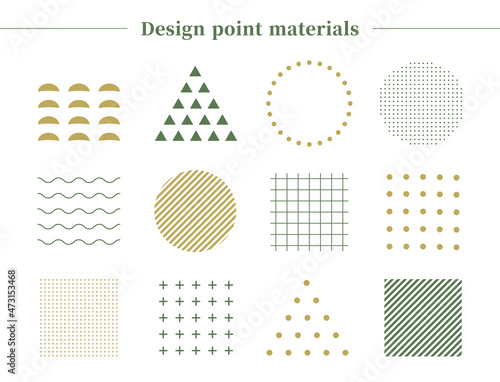 デザインのワンポイントイラストセット。円、三角形、四角形、幾何学模様、和風の柄の装飾品、背景素材。