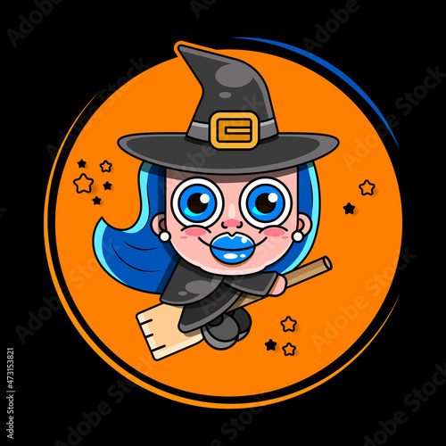 Vector illustration of flying young witch icon. Witch silhuette