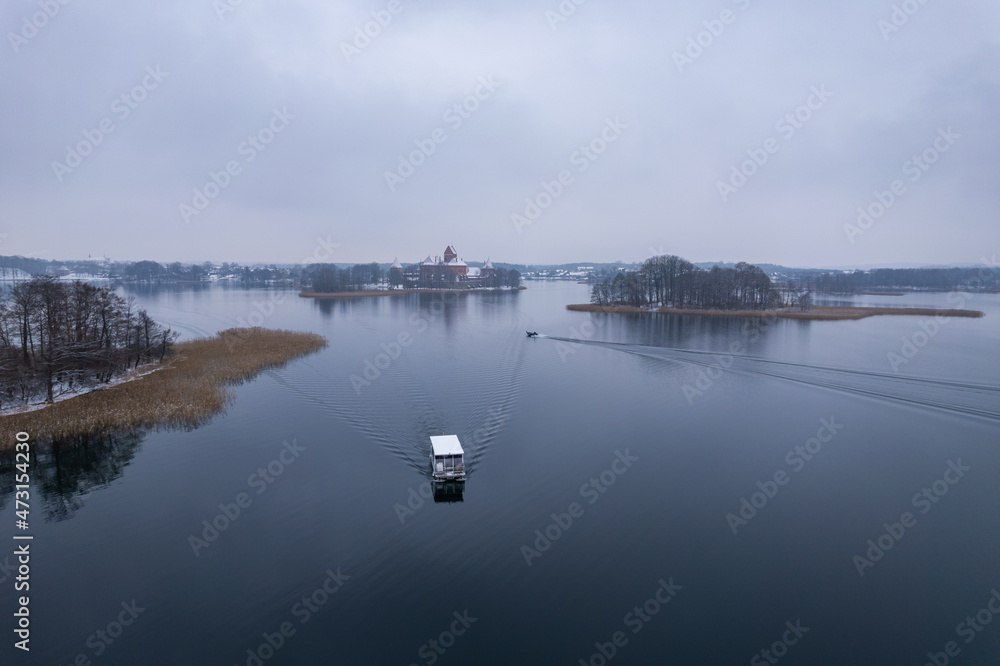 Aerial winter snowy view of Trakai Island Castle Aerial winter snowy view of Trakai Island Castle
