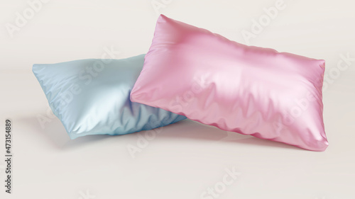 3D rendering of a blue and a red silk pillow