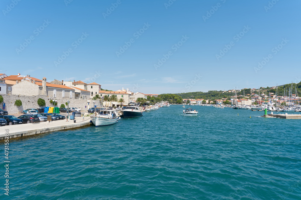  Entering the port of the town of Rab on the island of the same name in Croatia on the Adriatic Sea