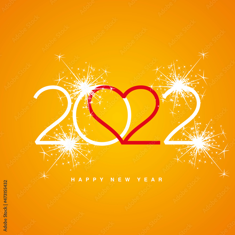 Love 2022 Happy New Year white modern line design typography red ...